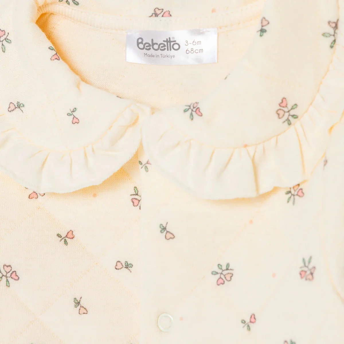 Bebetto Girls Footed Sleepsuit Floral Print Snap Fastening Petite Fleurs Frill Neck Full Length Long - Ecru - Image 6