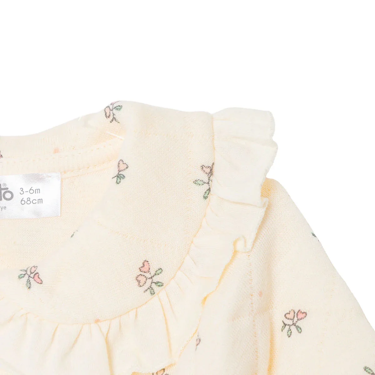 Bebetto Girls Footed Sleepsuit Floral Print Snap Fastening Petite Fleurs Frill Neck Full Length Long - Ecru - Image 7