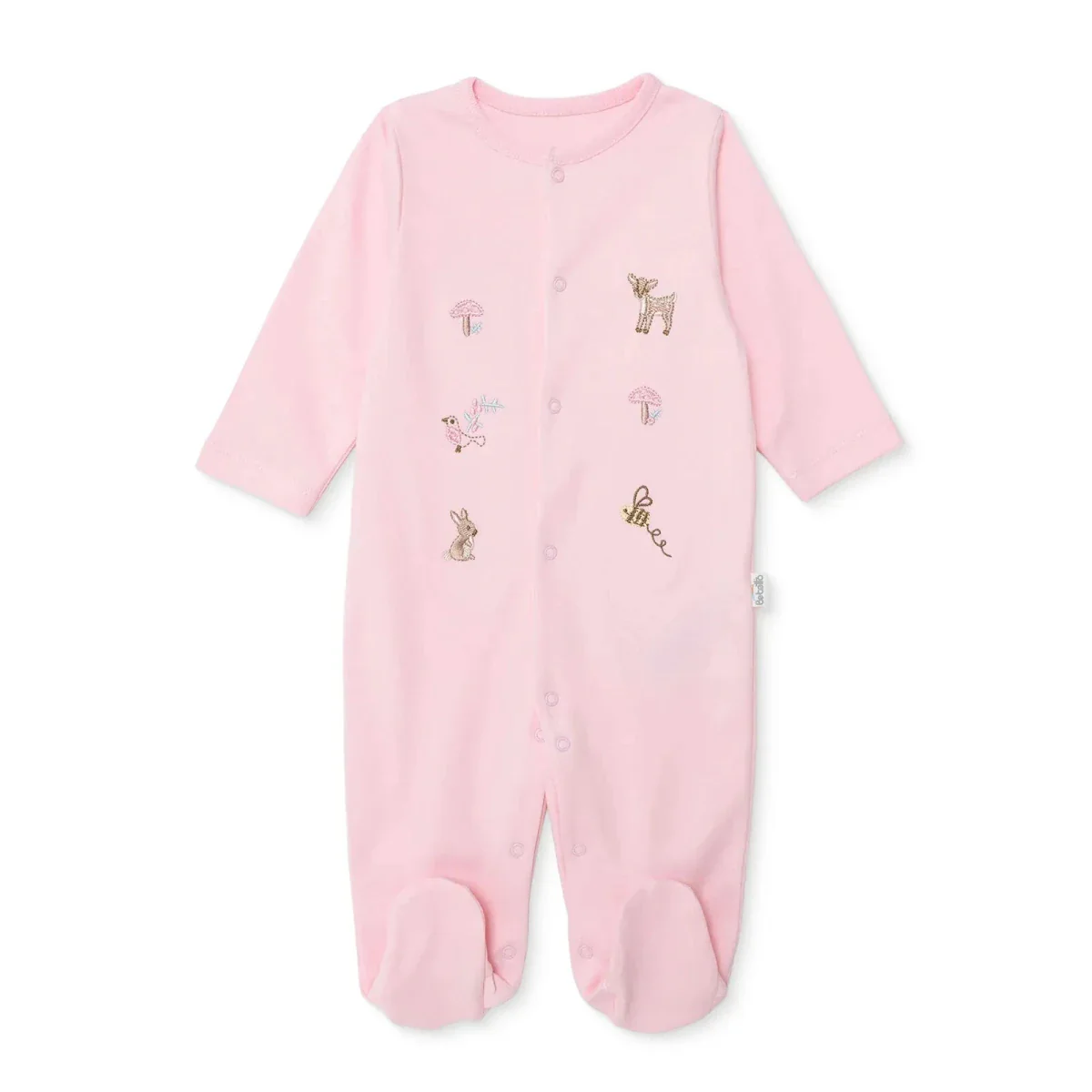 Bebetto Girls Footed Sleepsuit Snap Fastening Loves You Crew Neck Full Length Long Sleeve - Pink