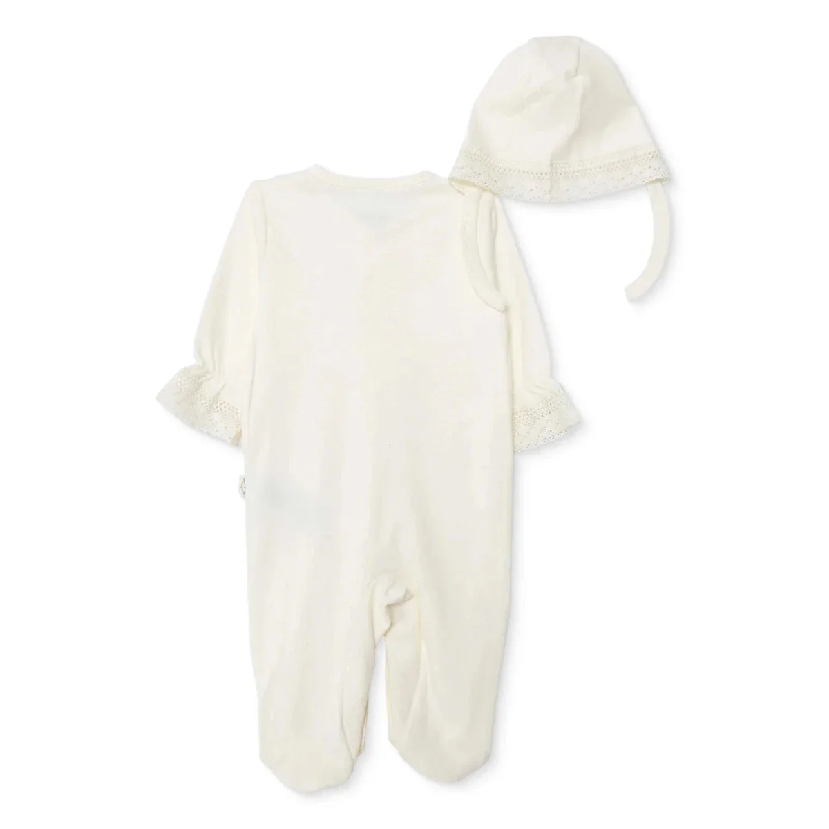 Bebetto Girls Sleepsuit & Hat Set Snap Fastening Ceremony Frill Neck Full Length Long Sleeve - Ecru - Image 2
