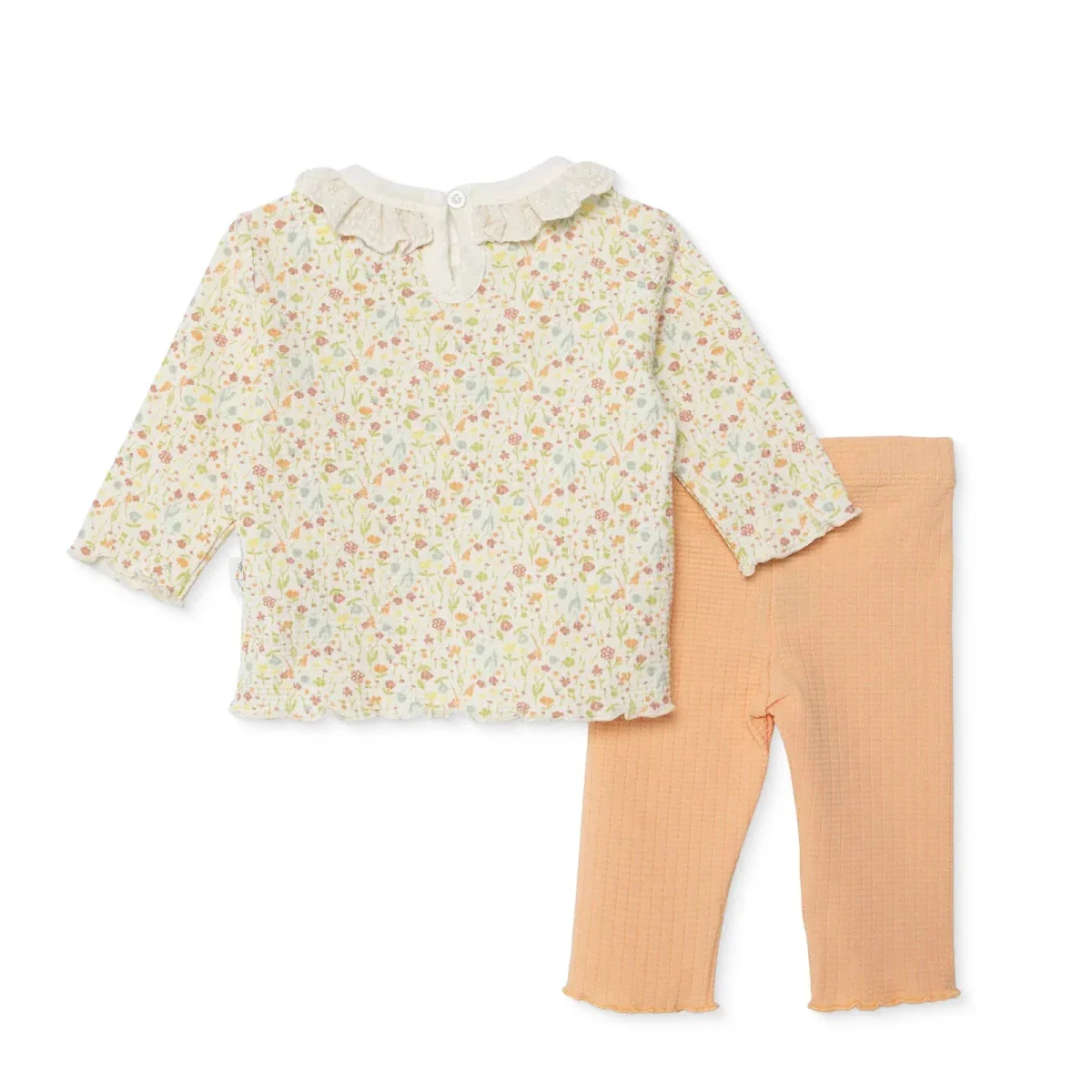 Bebetto Girls Sweatshirt & Footless Bottom Set Floral Print House Of Birds Frill Neck Full Length Lo - Salmon - Image 2