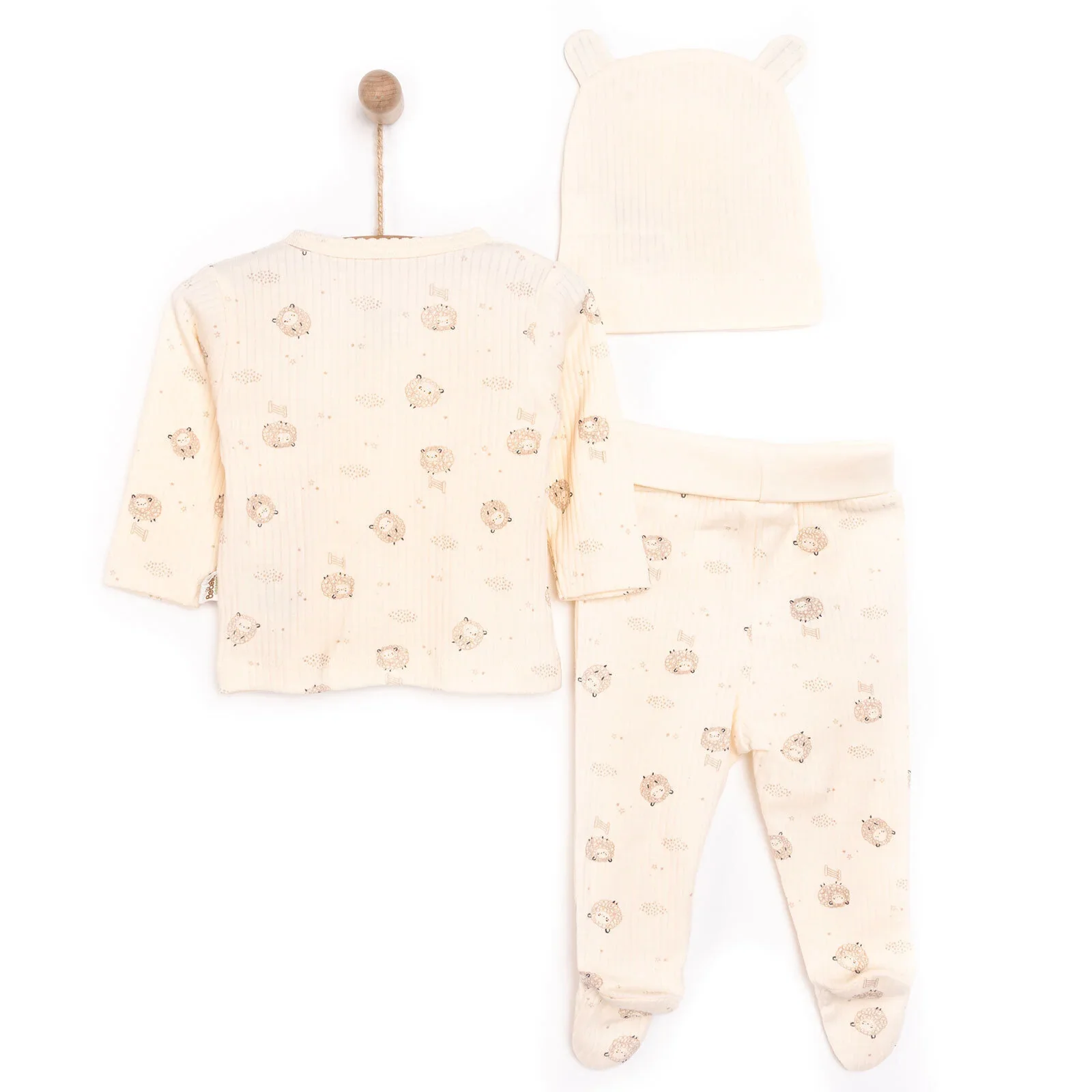 Bebetto Newborn Baby Girl Top-Footed Jumpsuit- Hat - Ecru - Image 2