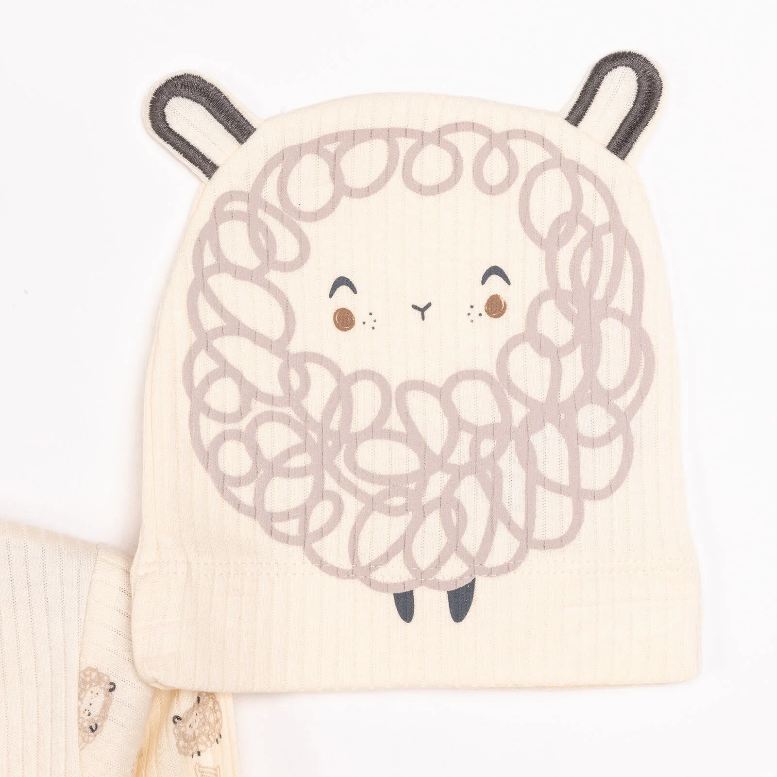 Bebetto Newborn Baby Girl Top-Footed Jumpsuit- Hat - Ecru - Image 6