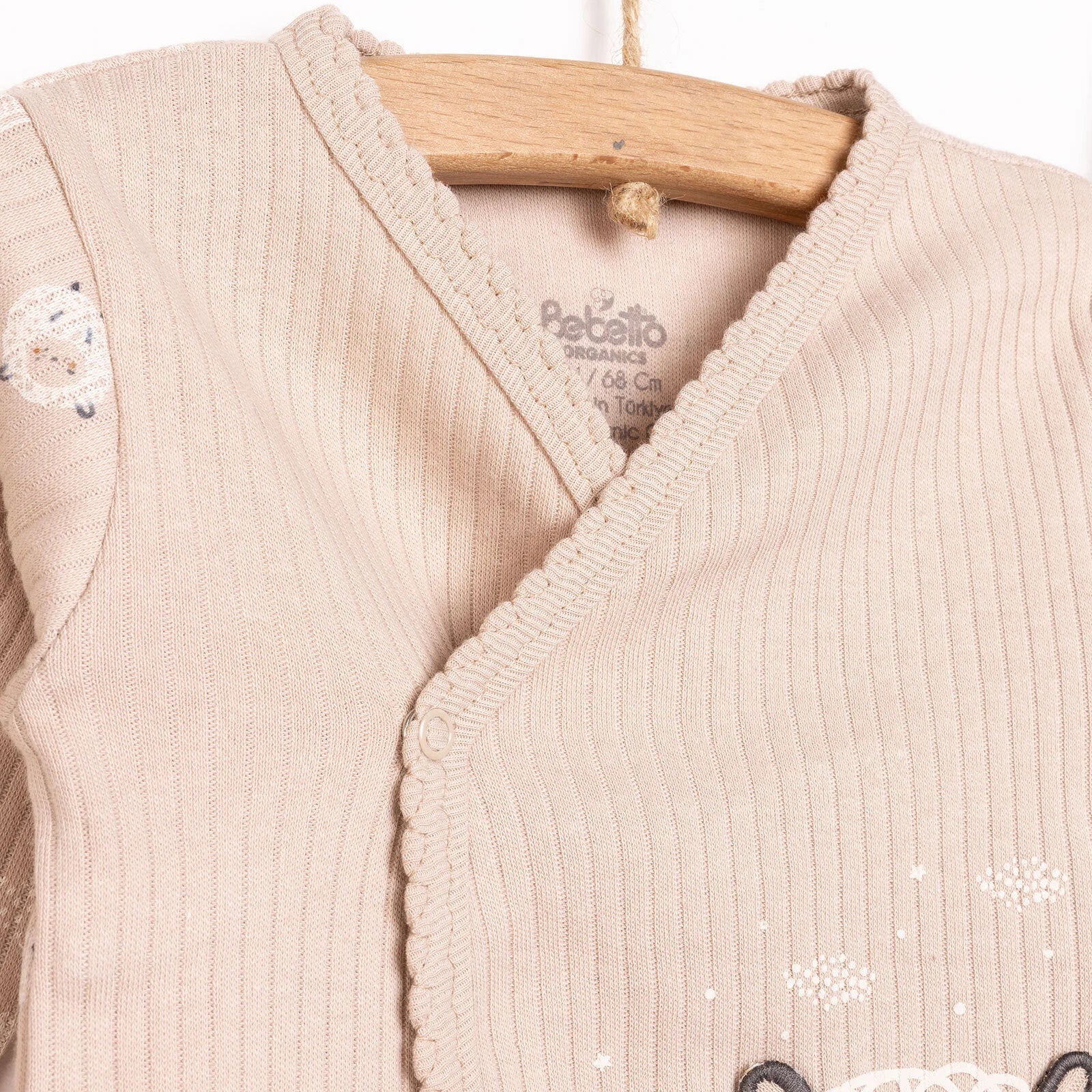 Bebetto Newborn Baby Girl Top-Footed Jumpsuit- Hat - Beige - Image 3