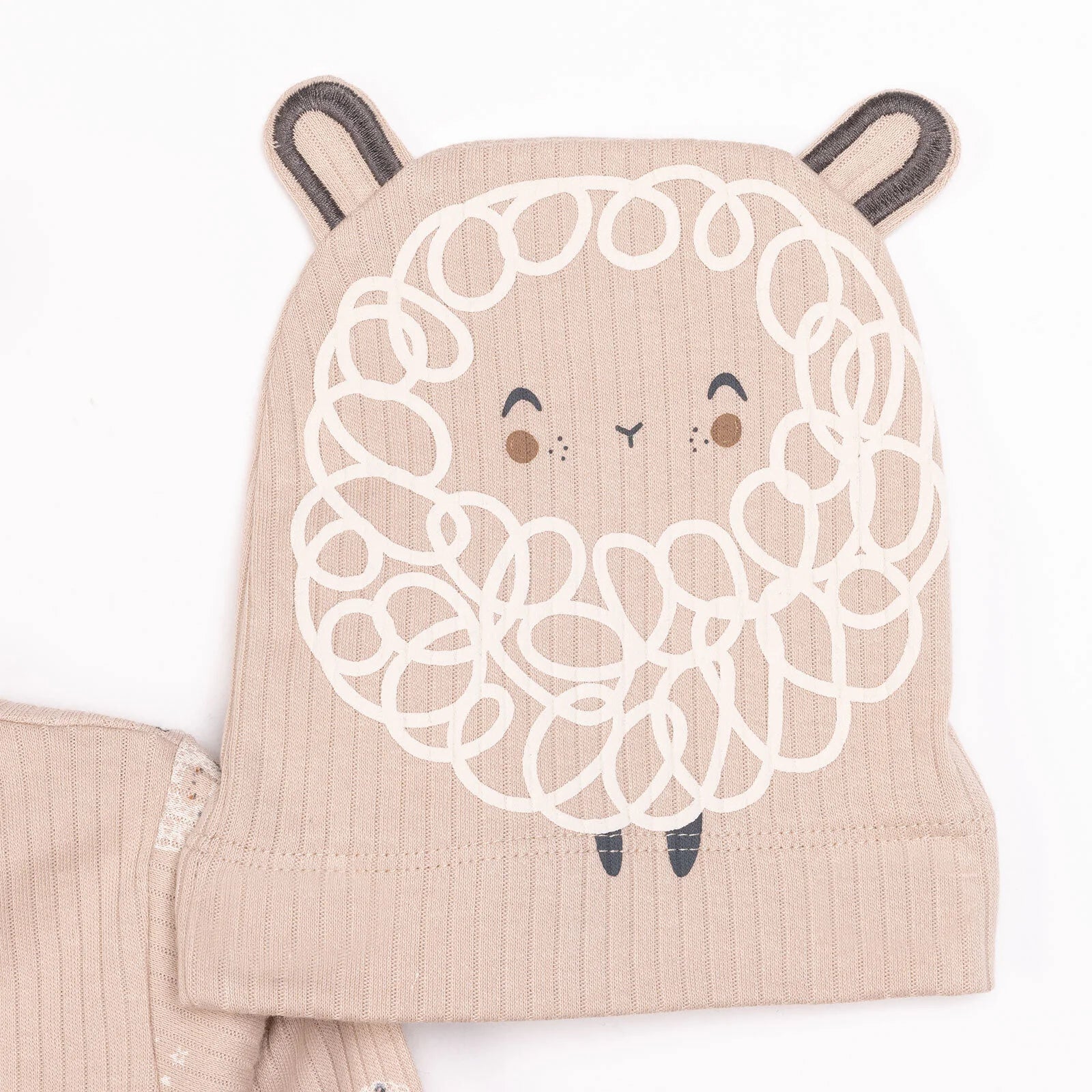Bebetto Newborn Baby Girl Top-Footed Jumpsuit- Hat - Beige - Image 6