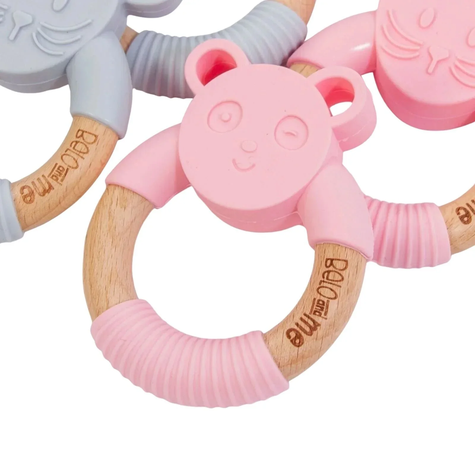 Belo&Me Monty Mouse Animal Wood Teether 3+ months - Pink - Image 2