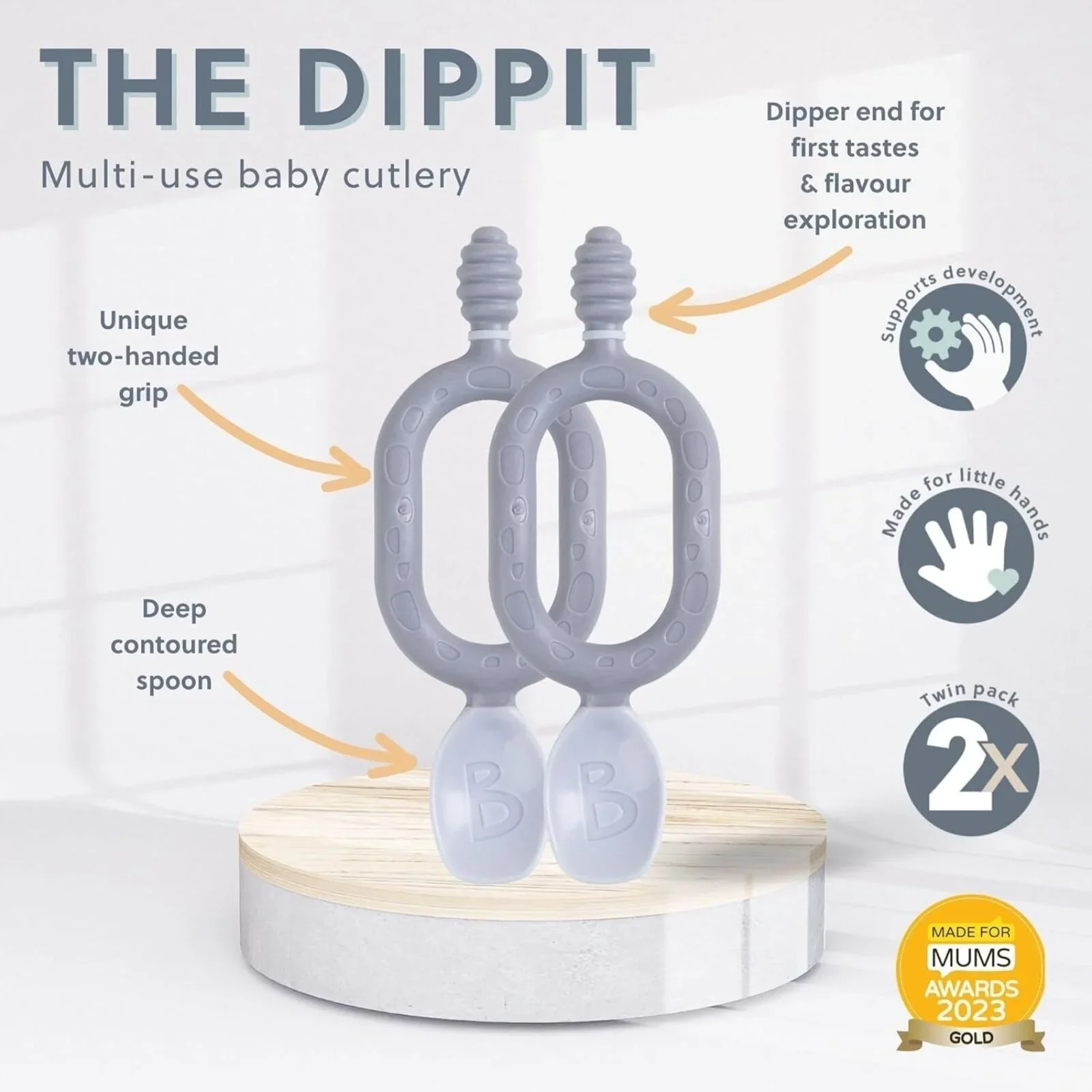 Bibado Dippit Baby Weaning Spoons 6+ months Pack of 2 - Fawn - Image 6