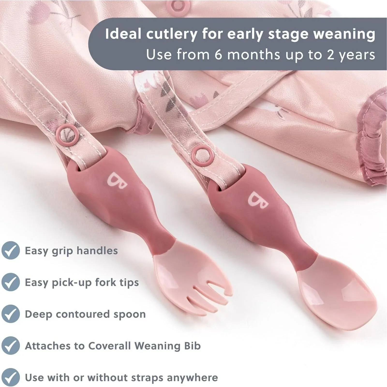 Bibado Handi Cutlery Attachable Weaning Cutlery Set 6+ months Pack of 2 - Fawn - Image 2