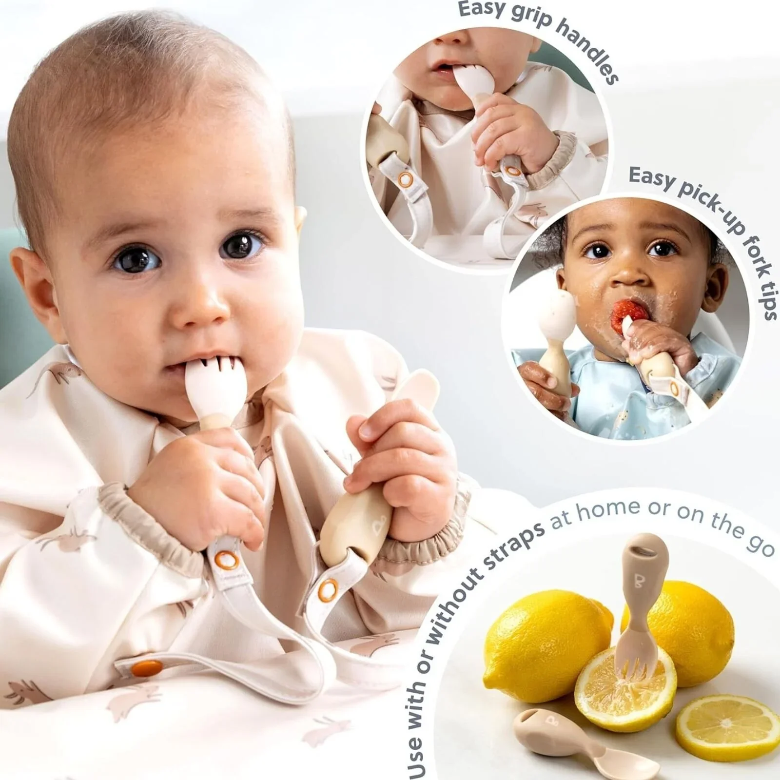 Bibado Handi Cutlery Attachable Weaning Cutlery Set 6+ months Pack of 2 - Fawn - Image 4