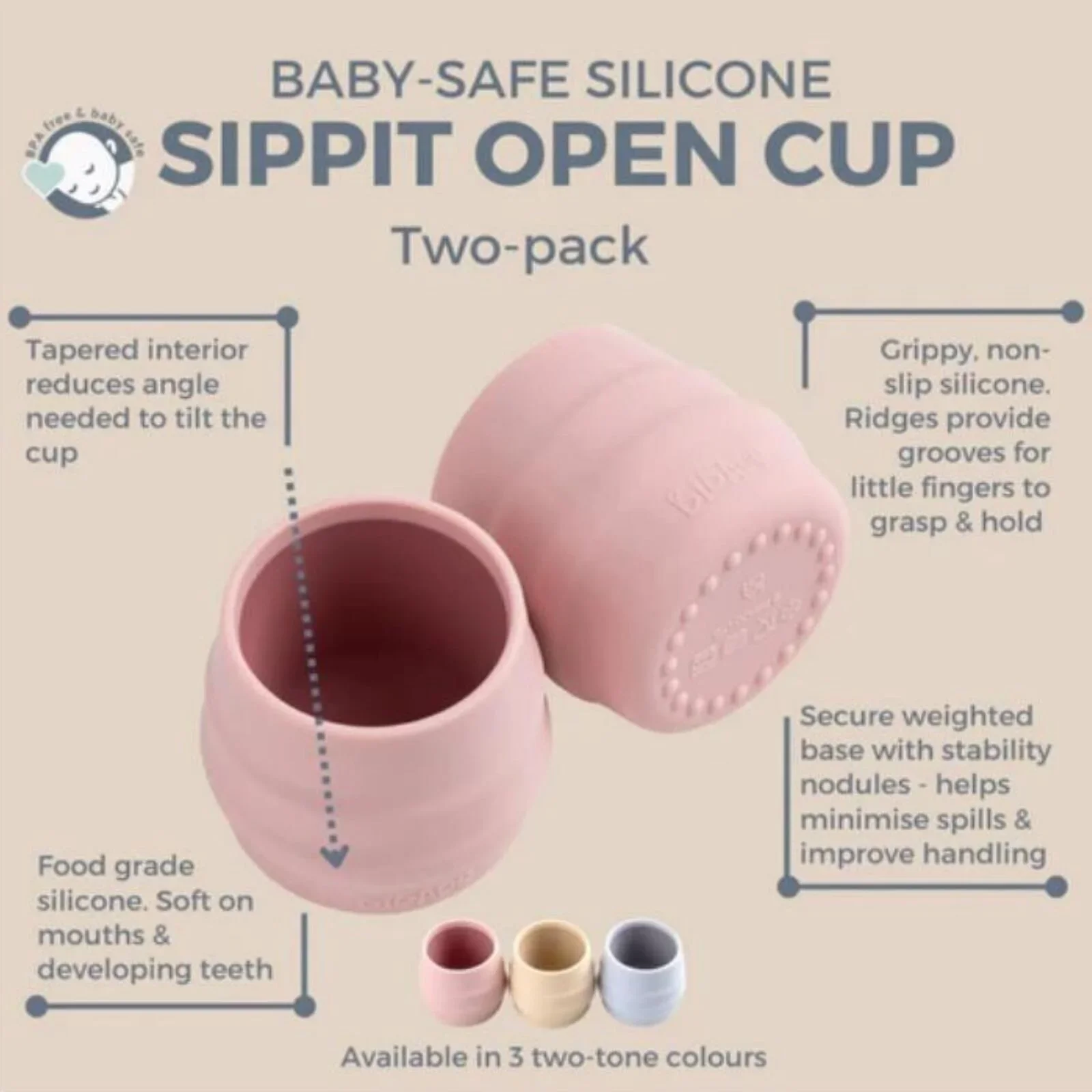 Bibado Sippit Silicone Open Training Cup 6+ months Pack of 2 - Blush - Image 4