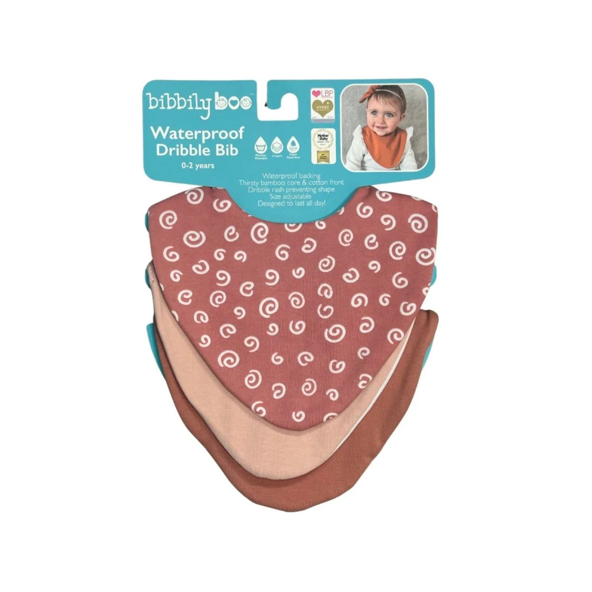 Bibbilyboo Waterproof Dribble Bib Pack of 3 - Pink Swirls - Image 5