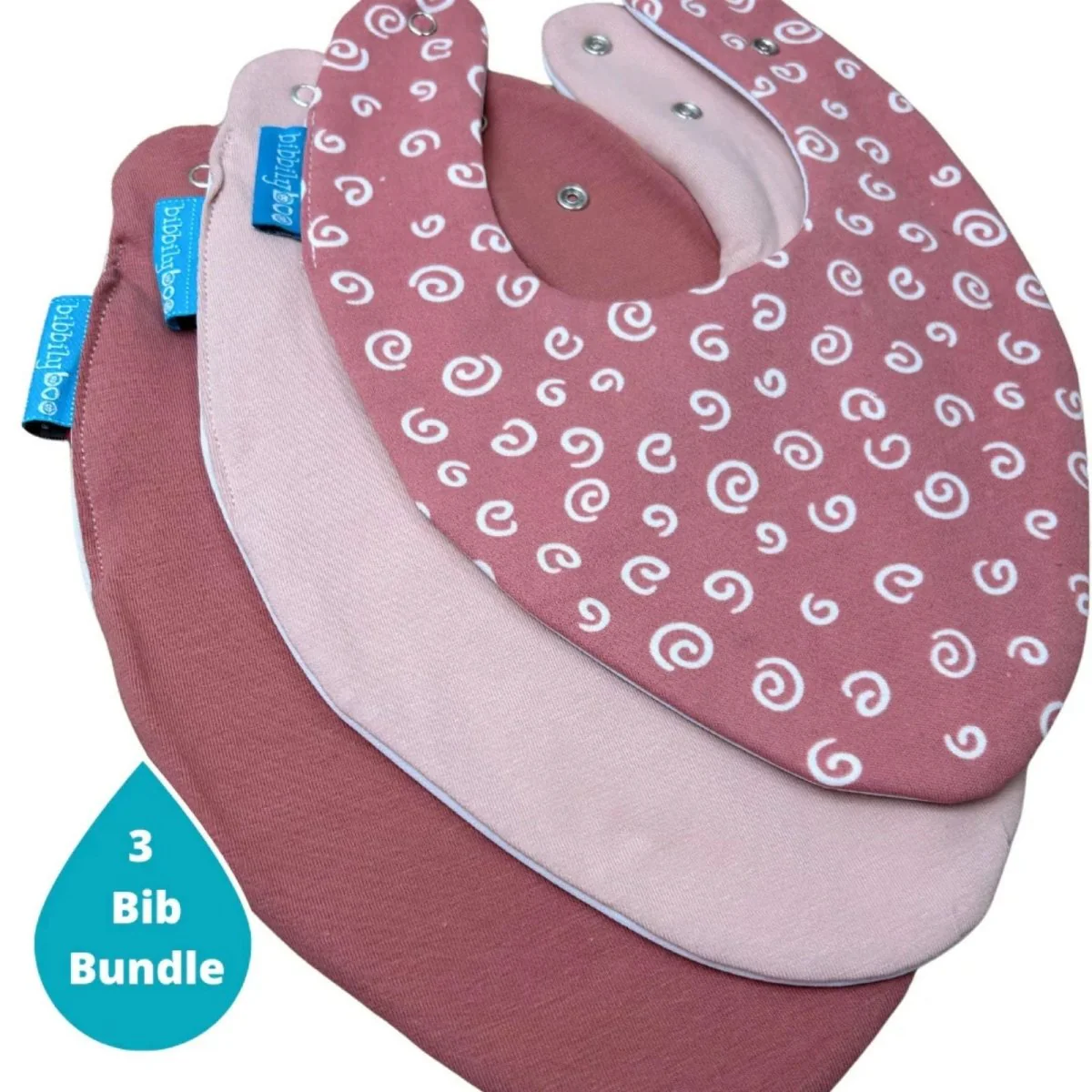 Bibbilyboo Waterproof Dribble Bib Pack of 3 - Pink Swirls - Image 6