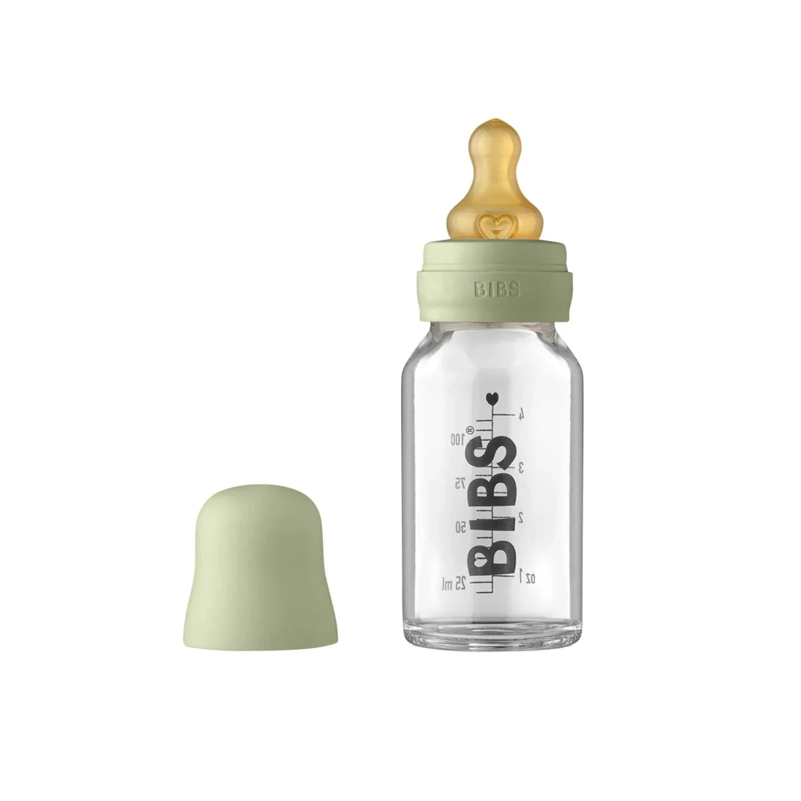 BIBS Baby Glass Bottle Complete Set Latex 110ml - Sage - Image 2
