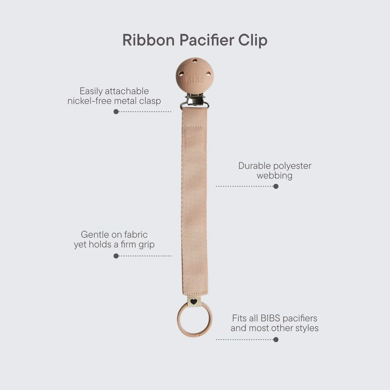 BIBS Soother Clip Ribbon - Blush - Image 2
