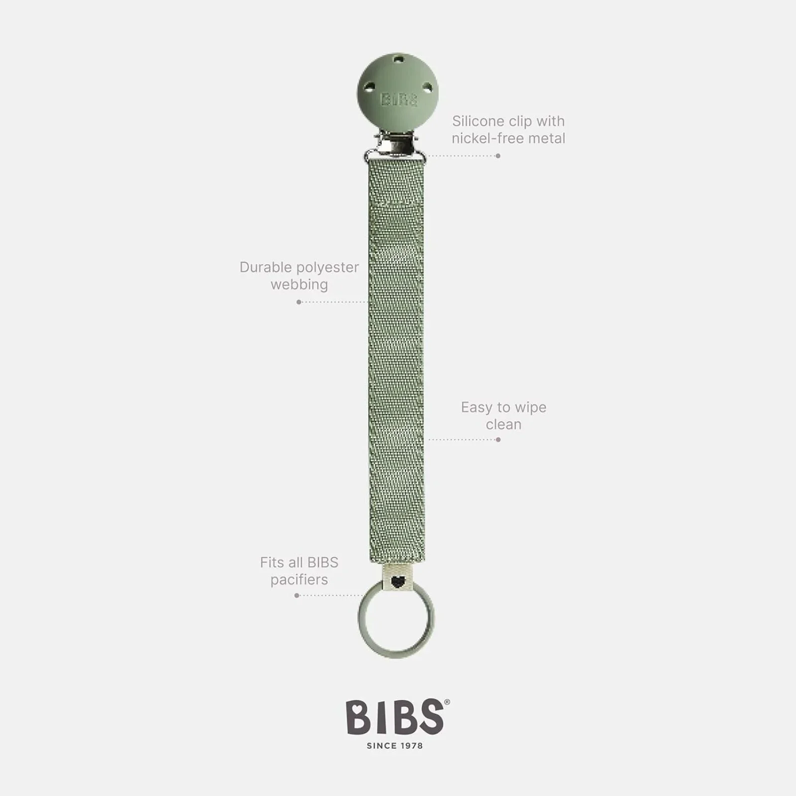 BIBS Soother Clip Ribbon - Sage - Image 2