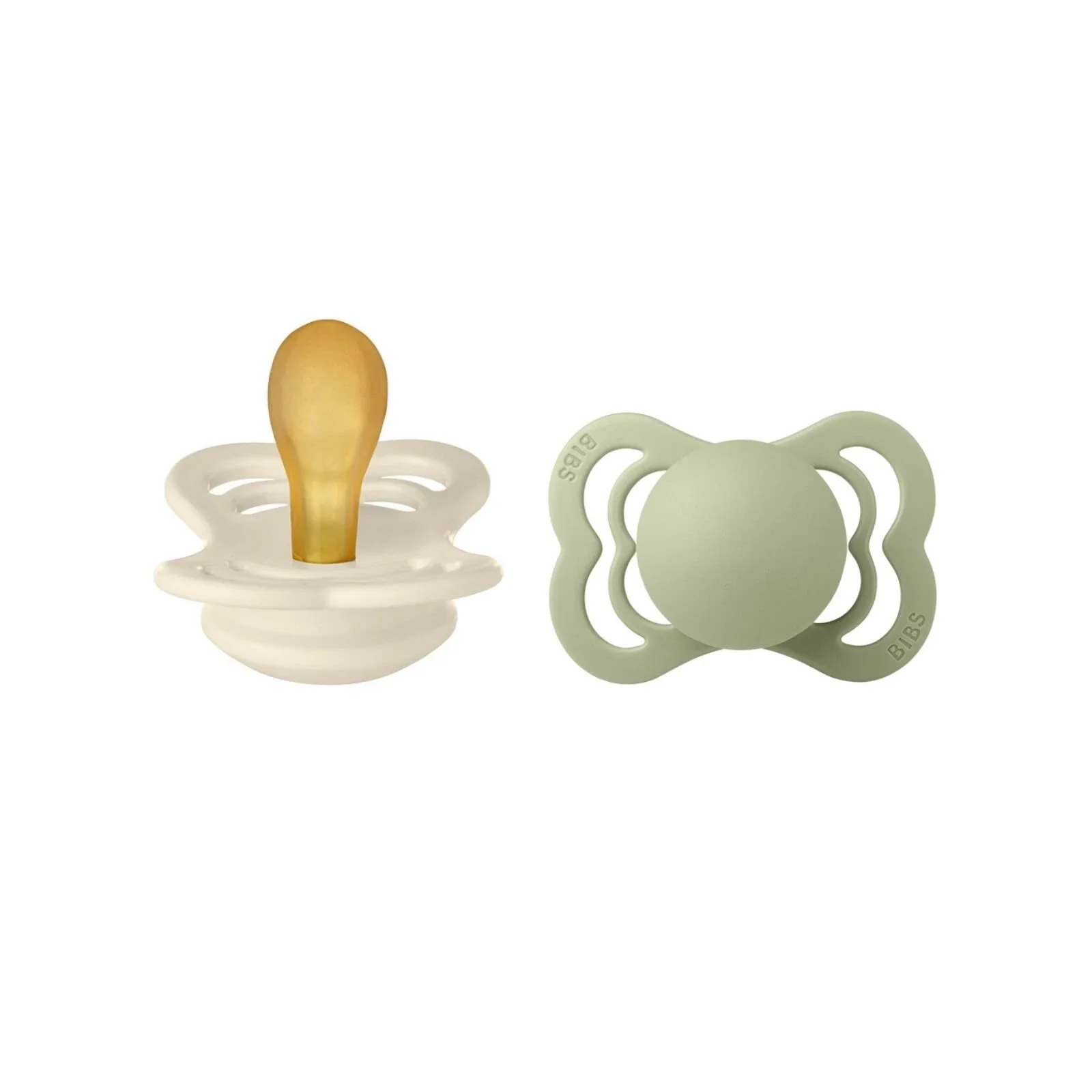 BIBS Supreme Latex Soothers 0-6 months Pack of 2 - Ivory & Sage - Image 2