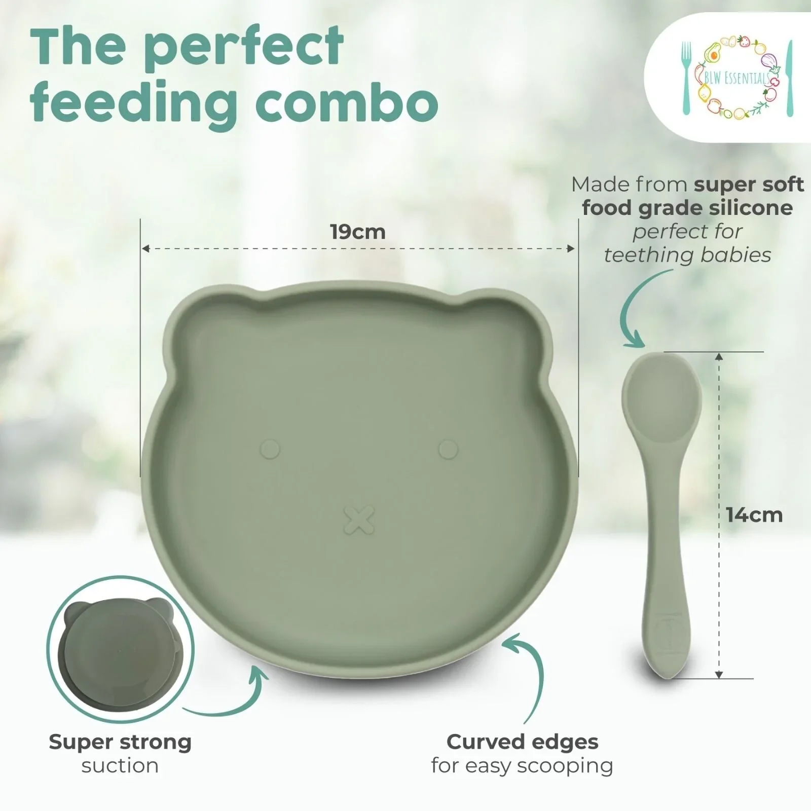 BLW Essentials Bear Plate and Spoon - Sage - Image 3