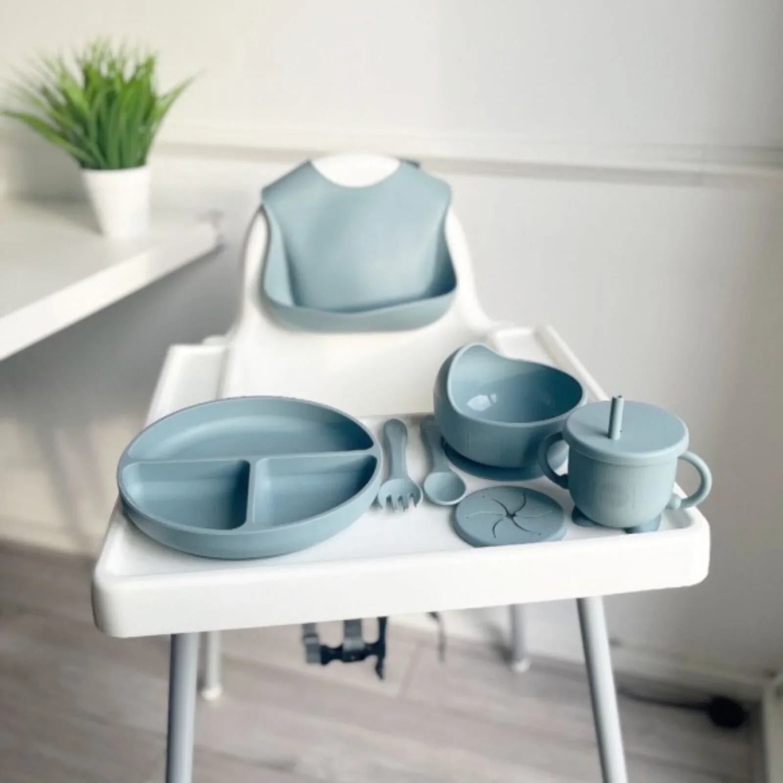 BLW Essentials Silicone Feeding Set - Dusky Blue - Image 2