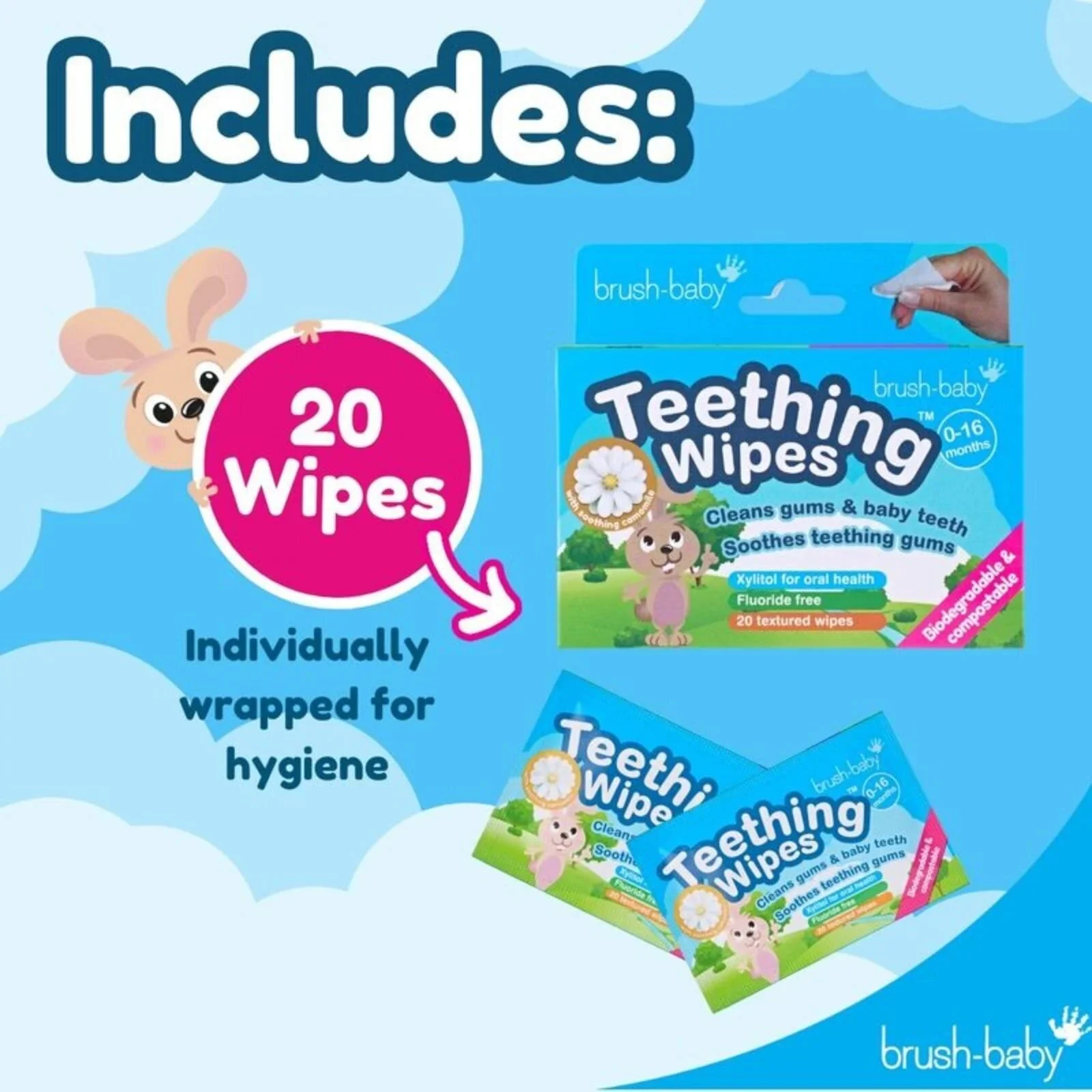 brush-baby Biodegradable Teething Wipes From Birth - Image 3