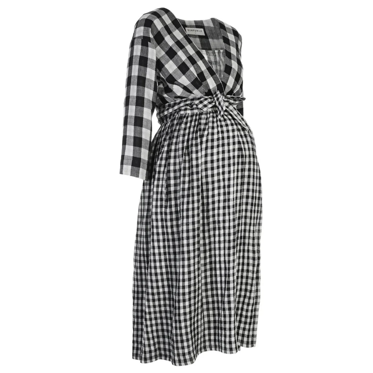 Outlet - Bump&Milk Teresita Organic Cotton Wrap Dress - Black checkered - Image 3