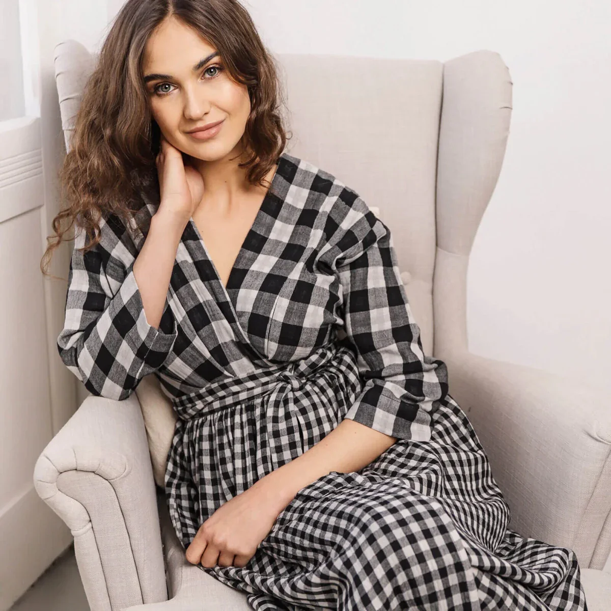 Outlet - Bump&Milk Teresita Organic Cotton Wrap Dress - Black checkered - Image 4