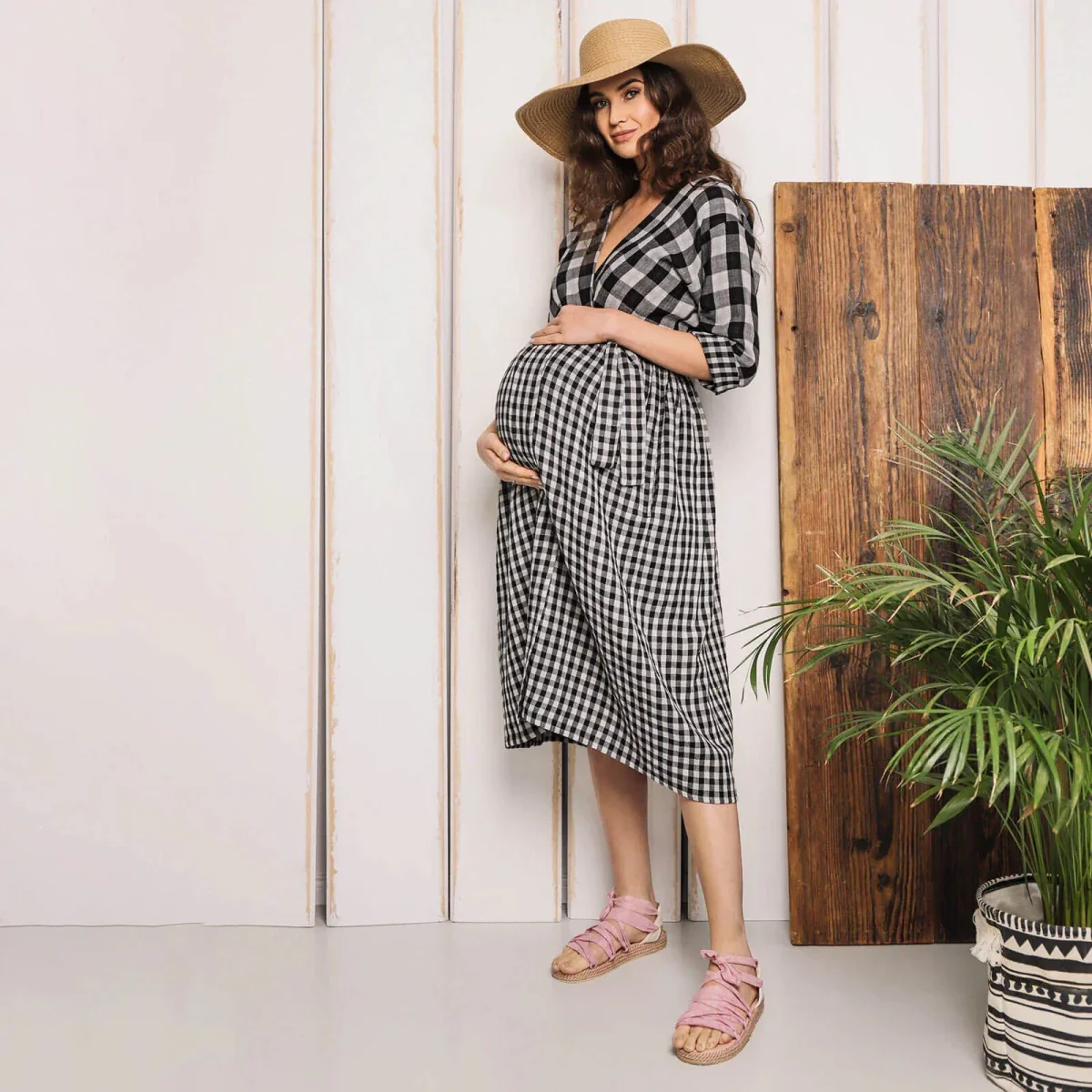 Outlet - Bump&Milk Teresita Organic Cotton Wrap Dress - Black checkered - Image 7