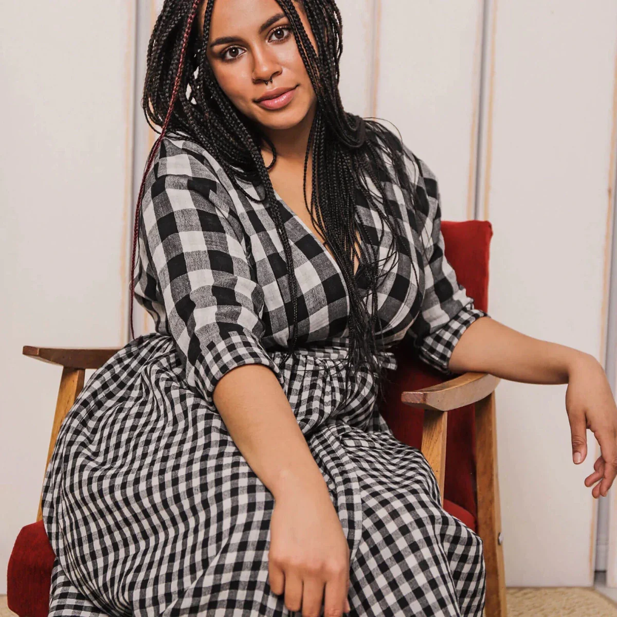 Outlet - Bump&Milk Teresita Organic Cotton Wrap Dress - Black checkered - Image 8