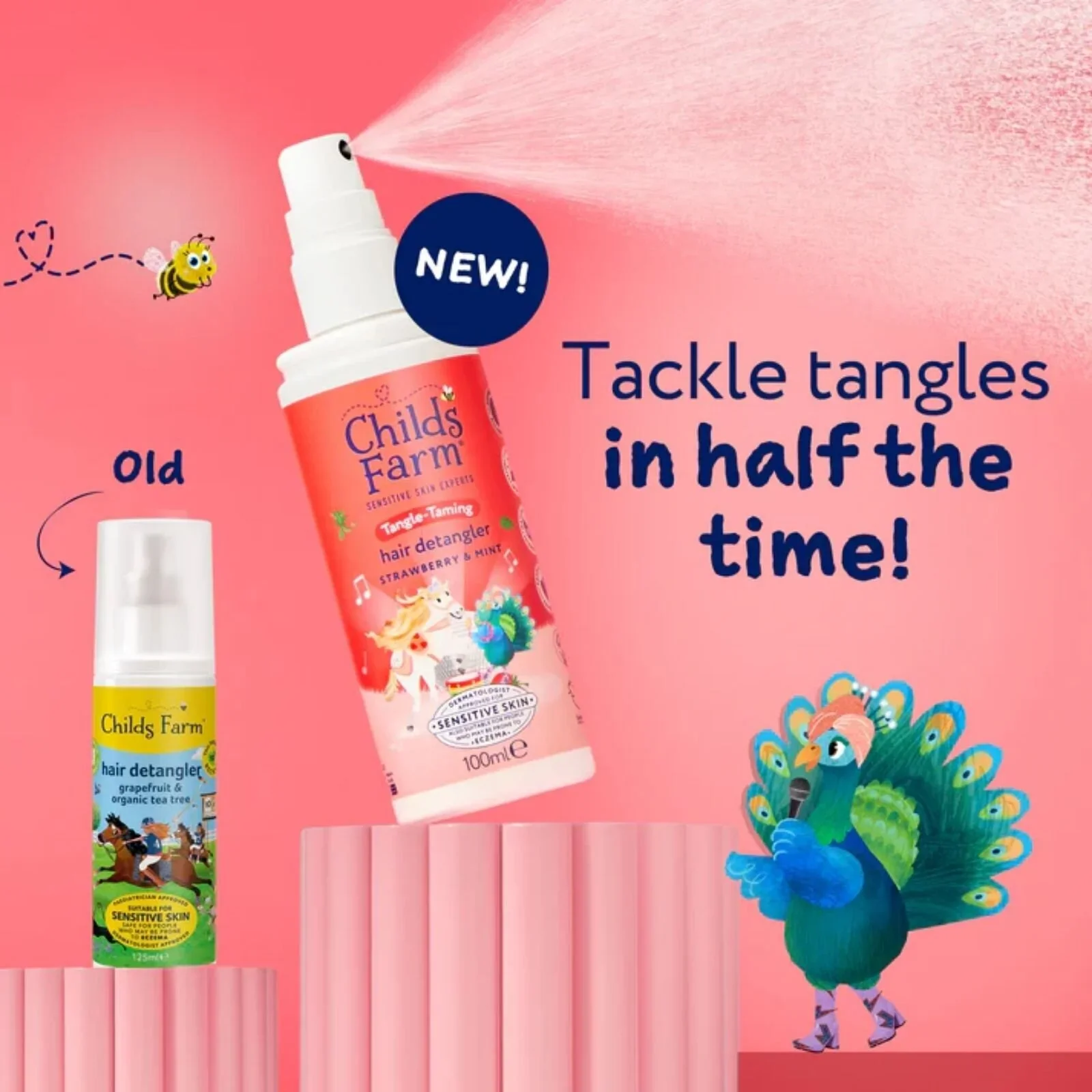 Childs Farm Tangle Taming 3-in-1 Hair Detangler 100ml - Strawberry & Mint - Image 2