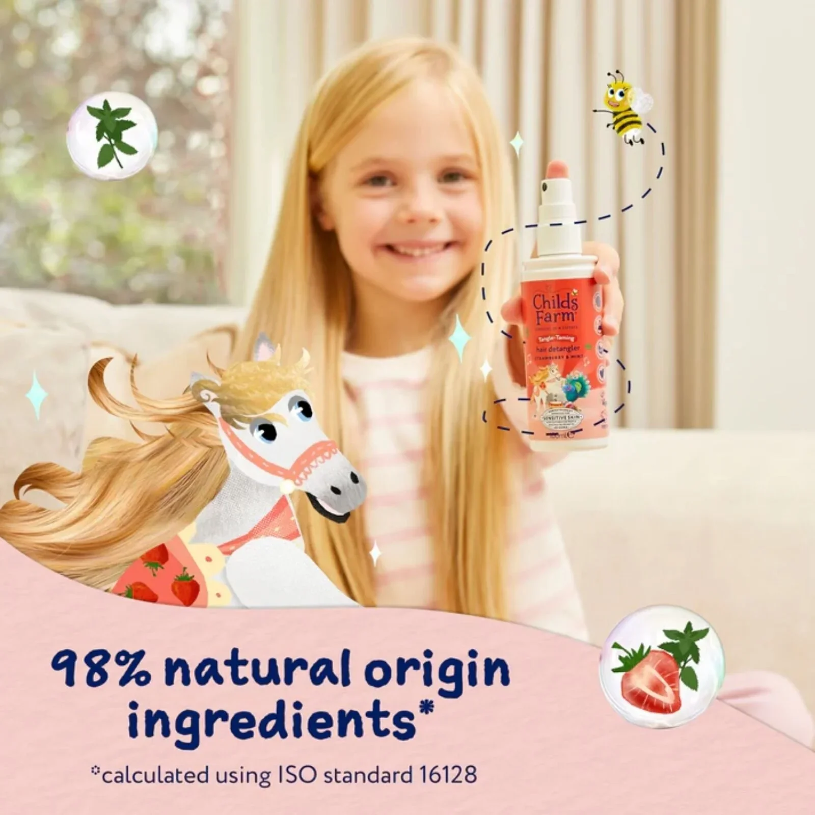 Childs Farm Tangle Taming 3-in-1 Hair Detangler 100ml - Strawberry & Mint - Image 6