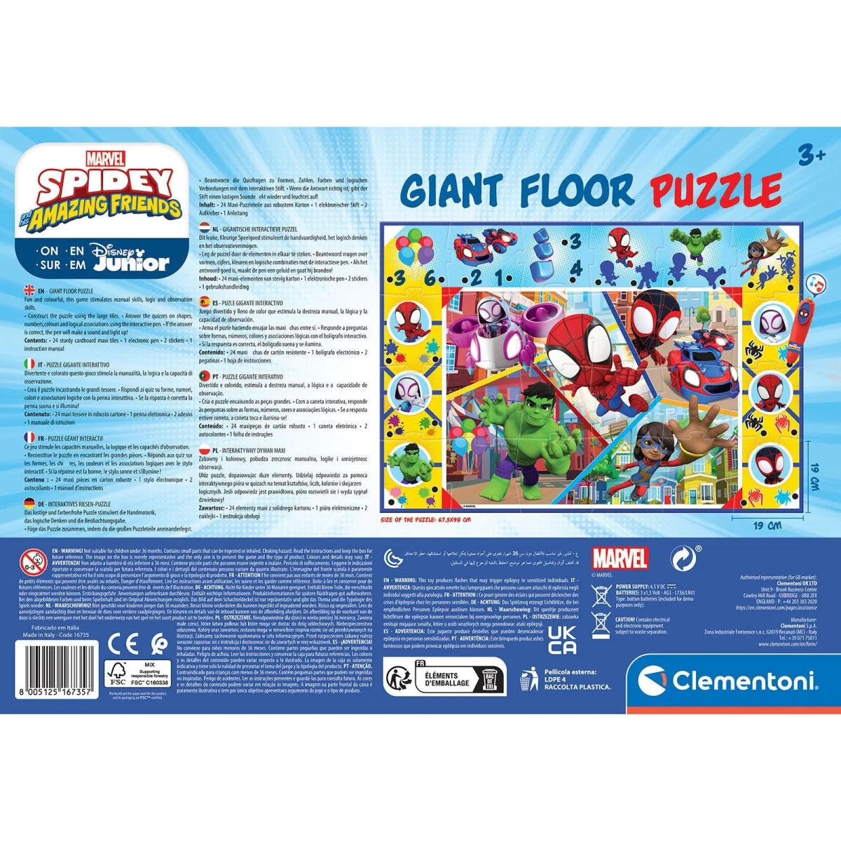 Clementoni Marvel Spiderman Giant Floor Electronic Educational Game with Interactive Pen - Image 3