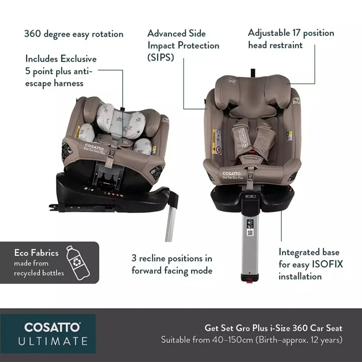 Cosatto Get Set Grow Plus i-Size Group 0+/1/2/3 360 Car Seat - Hoglet - Image 13