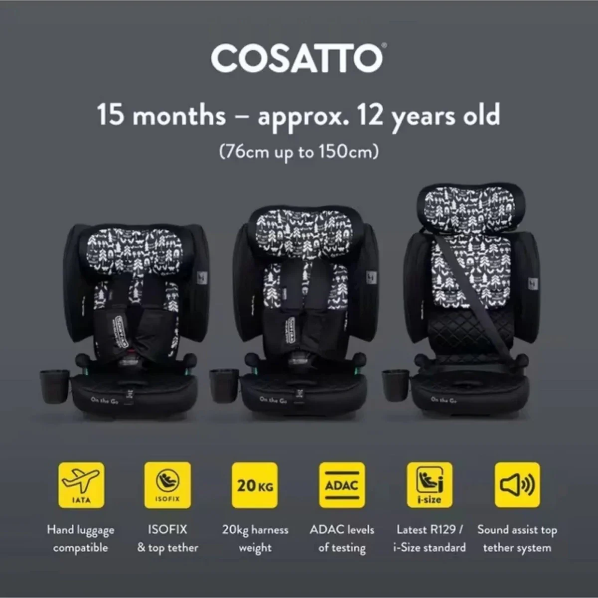 Cosatto On The Go i-Size Travel Car Seat - Silhouette - Image 8