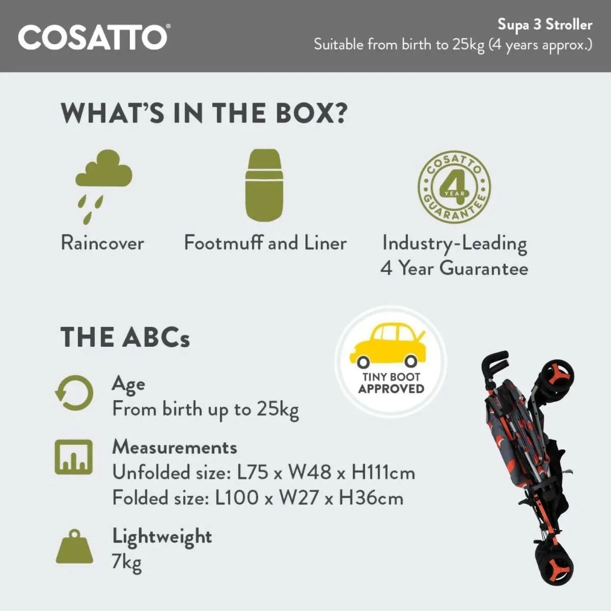 Cosatto Supa 3 Stroller - Charcoal Mister Fox - Image 10