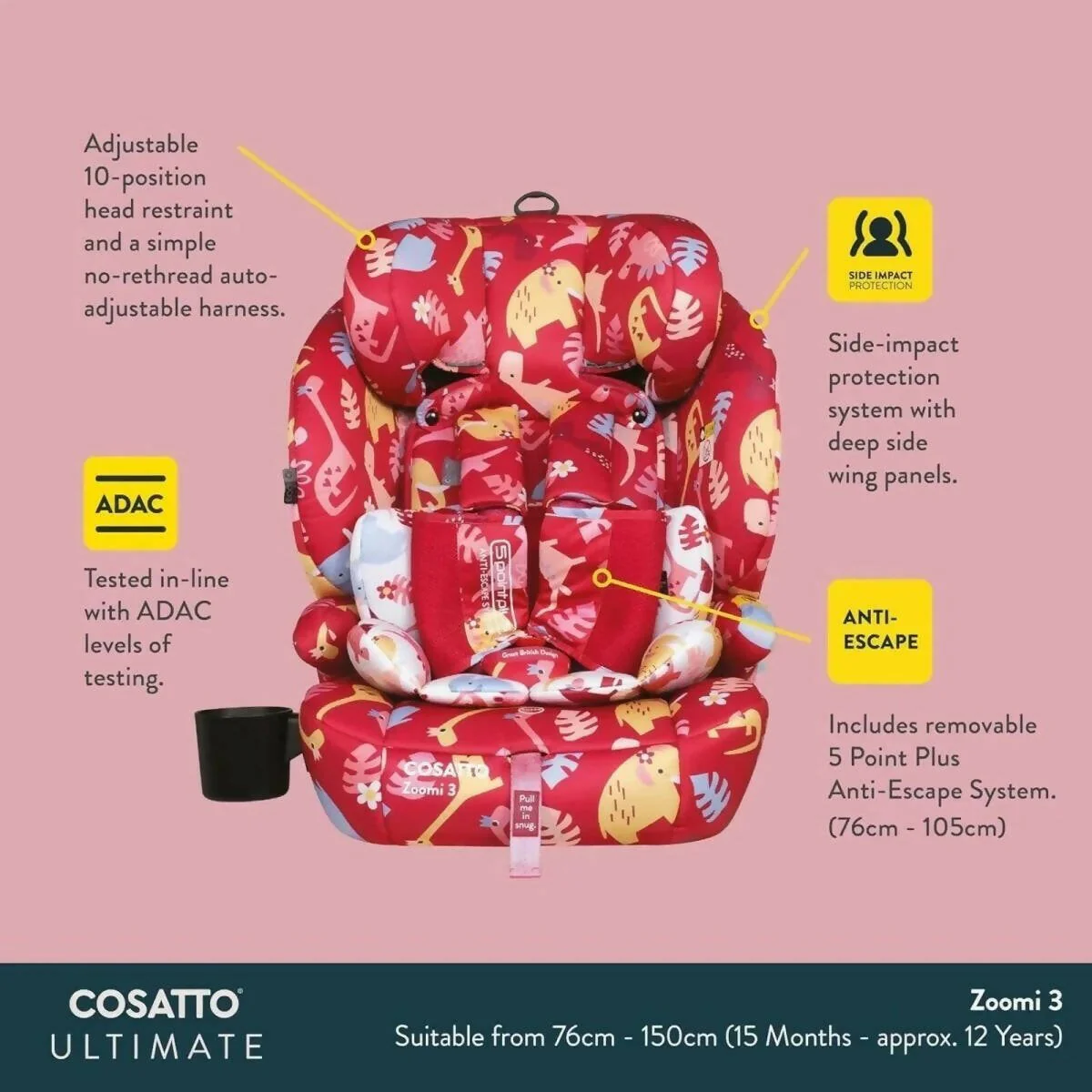 Cosatto Zoomi 3 i-Size Car Seat - Dino Delite - Image 9