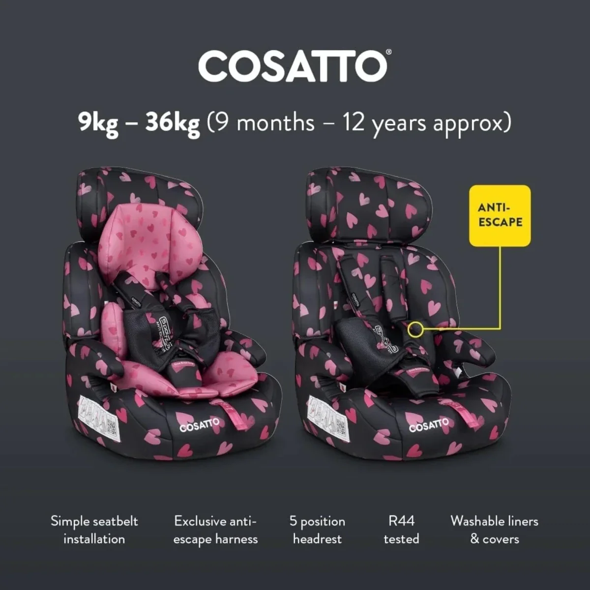 Cosatto Zoomi Group 1/2/3 Car Seat - Charcoal Ligthearted - Image 6