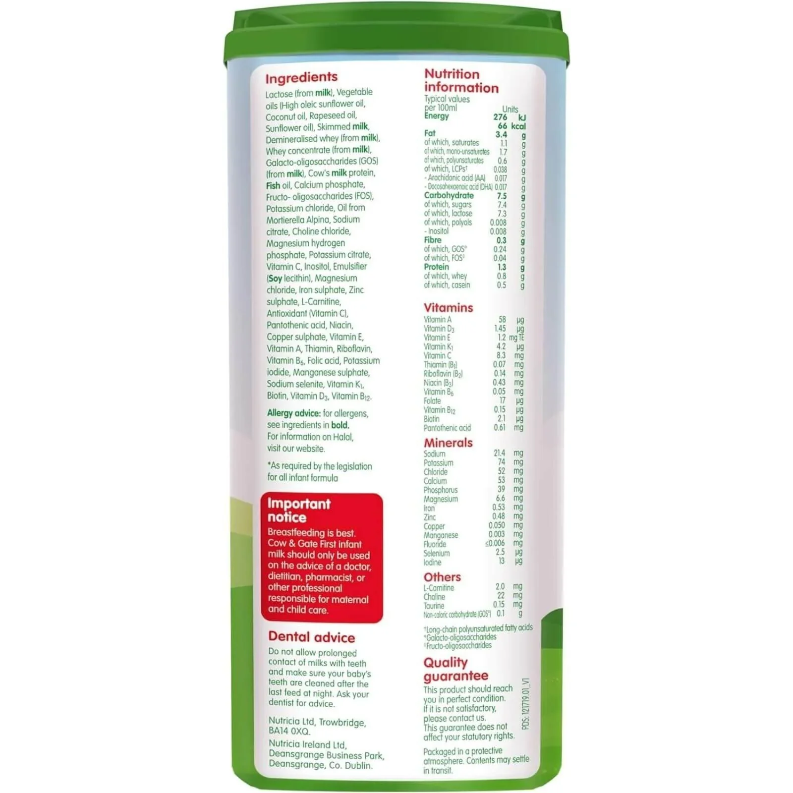 Cow & Gate 1 First Infant Milk Formula 0-6 months 800g - Image 3
