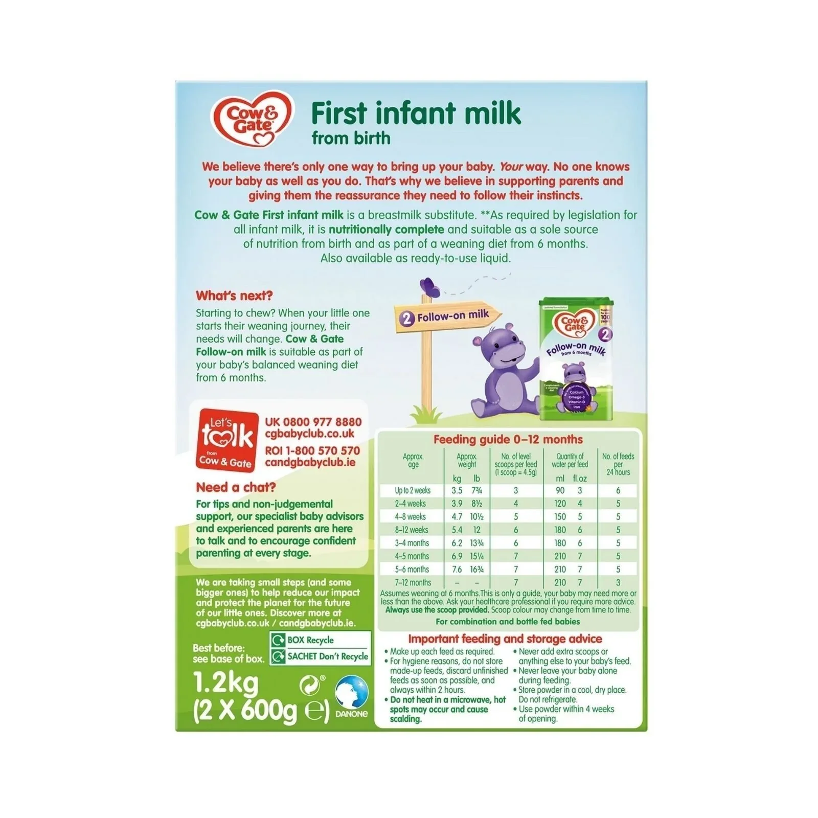 Cow & Gate 1 First Infant Milk Formula from Birth 1.2kg (2x600g) - Image 2