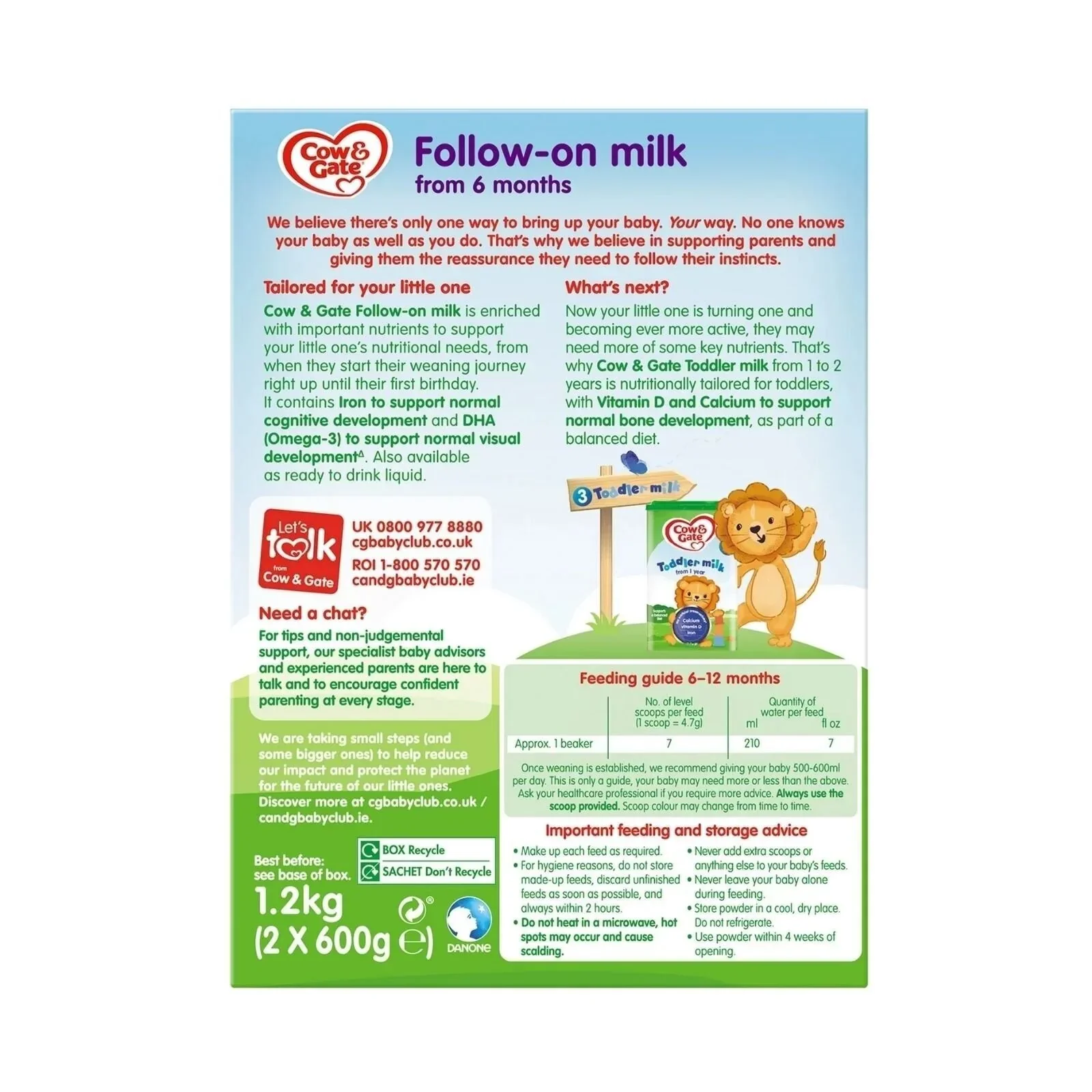 Cow & Gate 2 Follow On Milk Formula 6-12 months 1.2kg (2x600g) - Image 2