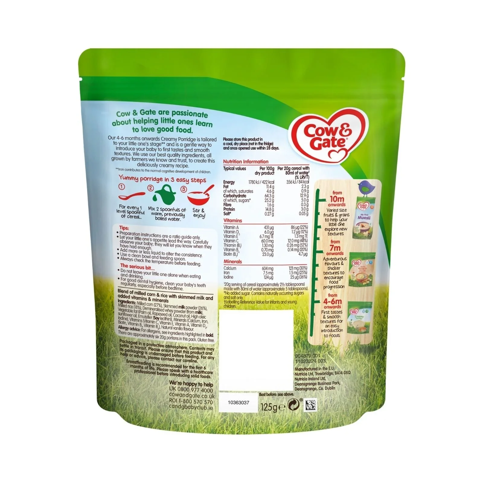 Cow & Gate Stage 1 Creamy Porridge 4-6 months 125g - Image 2