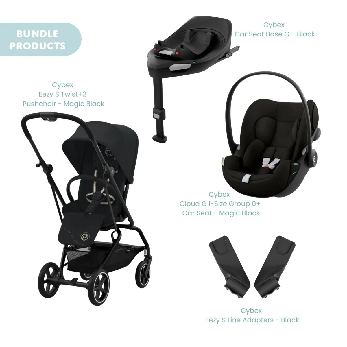 Cybex Eezy S Twist+2 Pushchair with Cloud G Car Seat & Base Travel System Bundle - Black