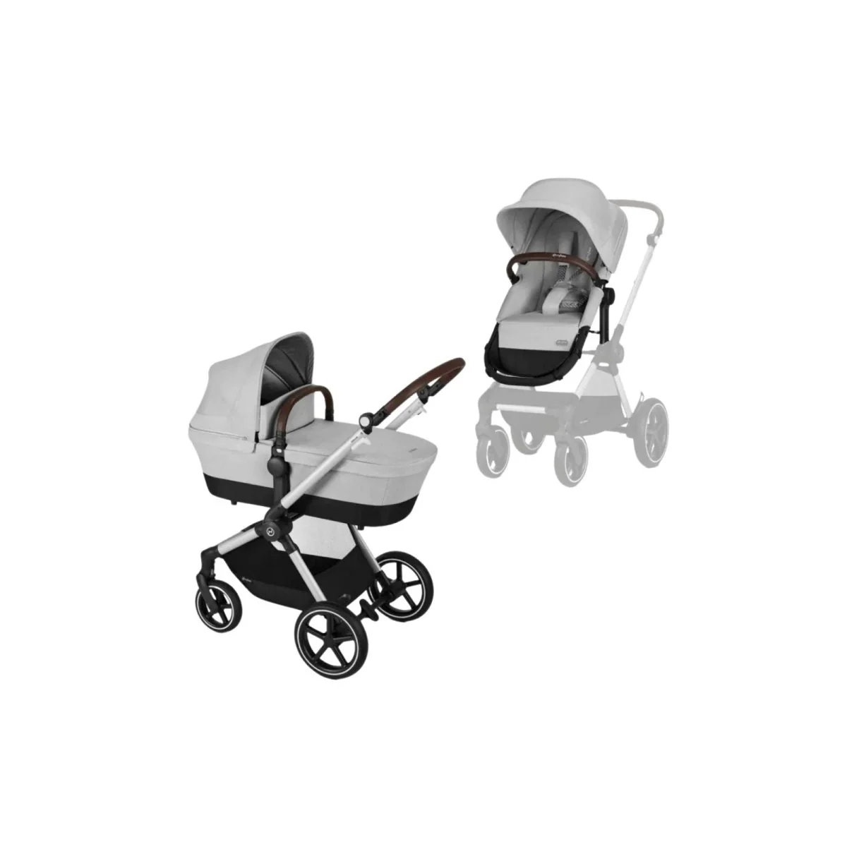 Cybex Eos Lux Silver 2-in-1 Pushchair with Cloud G Car Seat & Base & Snøgga Footmuff Travel System Bundle - Lava Grey - Image 2