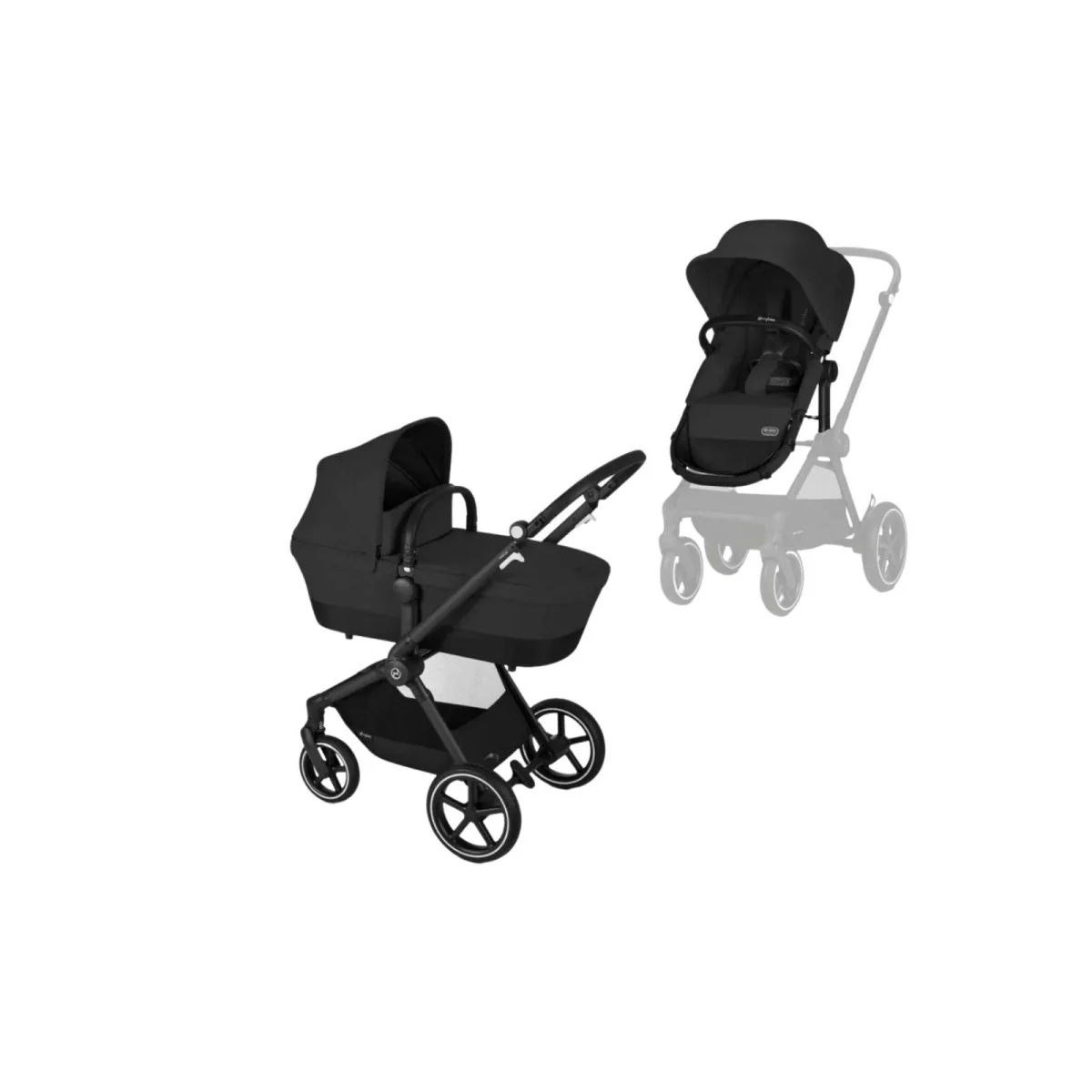 Cybex Eos Lux Silver 2-in-1 Pushchair with Cloud G Car Seat & Base & Snøgga Footmuff Travel System Bundle -Moon Black - Image 2