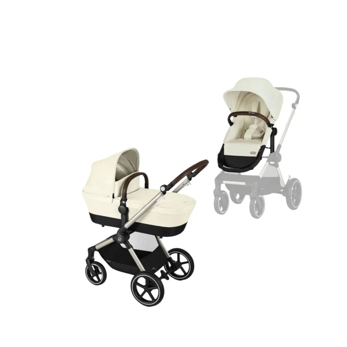 Cybex Eos Lux Silver 2-in-1 Pushchair with Cloud G Car Seat & Base & Snøgga Footmuff Travel System Bundle - Seashell Beige - Image 2