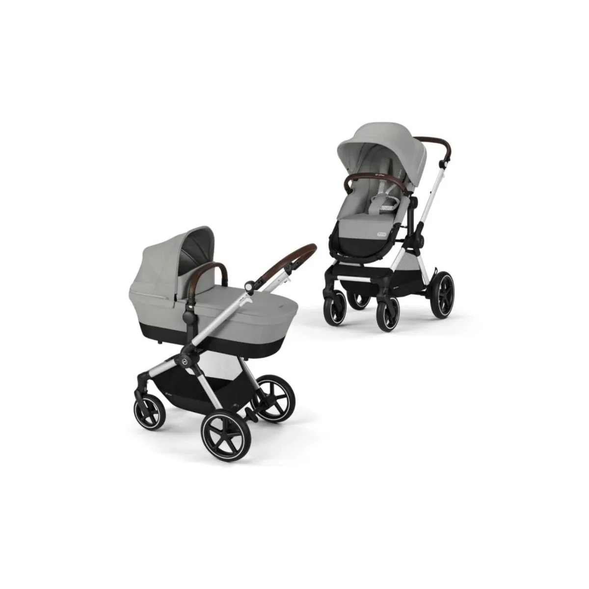 Cybex Eos Lux Silver 2-in-1 Pushchair with Cloud G Car Seat & Base & Snøgga Footmuff Travel System Bundle - Stone Grey - Image 2