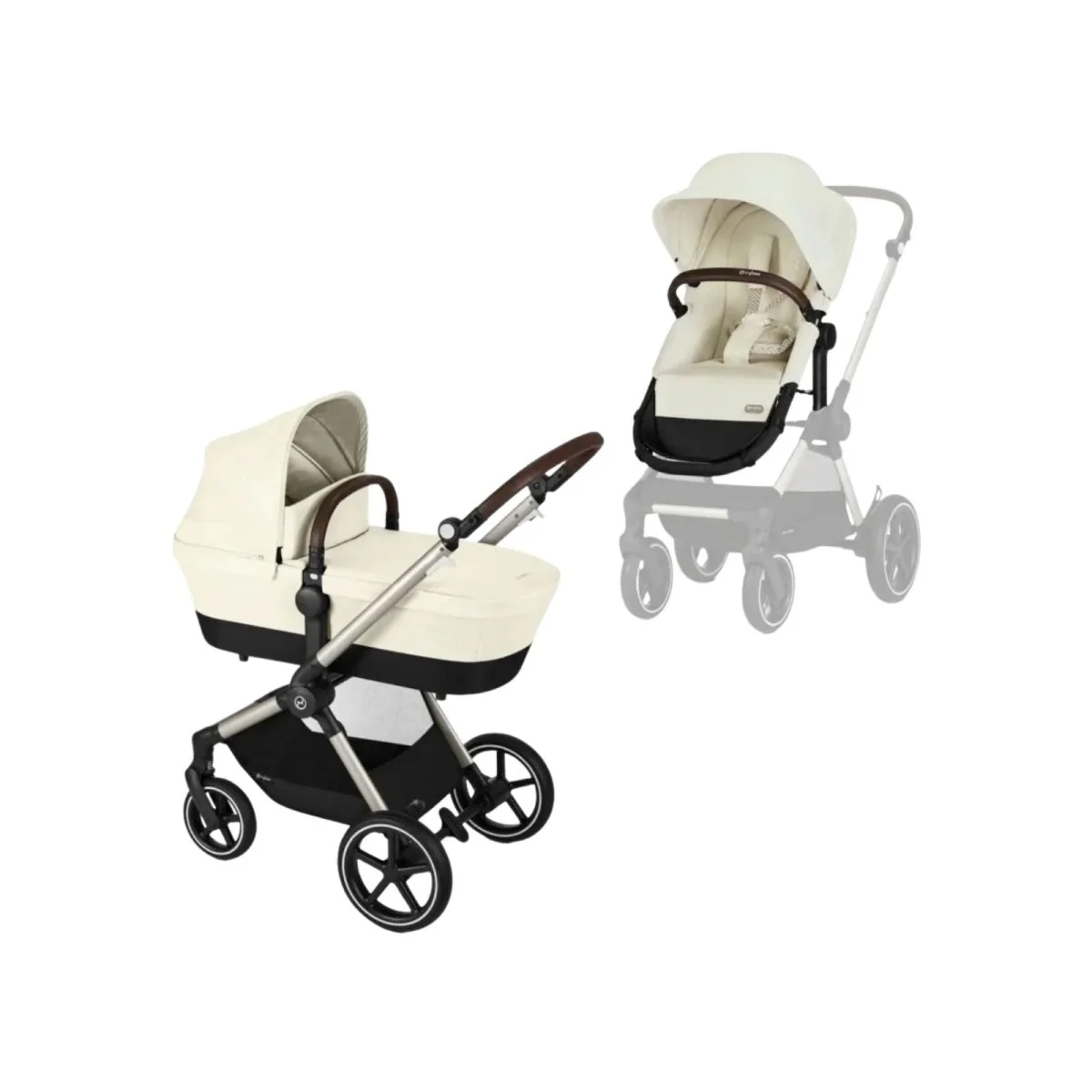 Cybex Eos Lux Silver Pushchair with Cloud G Car Seat & Base Travel System Bundle - Seashell Beige - Image 2