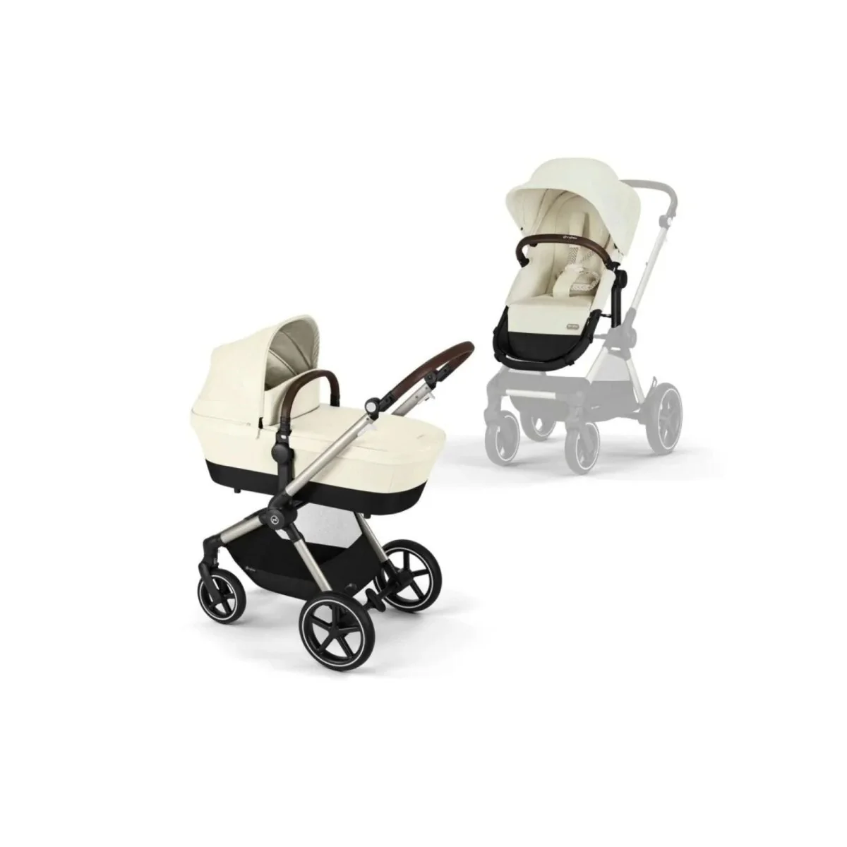 Cybex Eos Lux Silver Pushchair with Cloud G Car Seat Travel System Bundle - Seashell Beige - Image 2