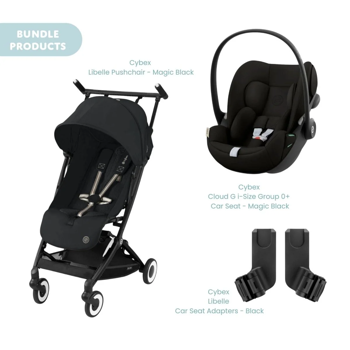 Cybex Libelle Pushchair Pushchair with Cloud G Car Seat Travel System Bundle - Magic Black