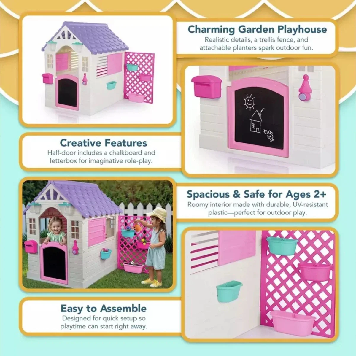 Dolu Deluxe Garden Playhouse with Fence – Pink - Image 5