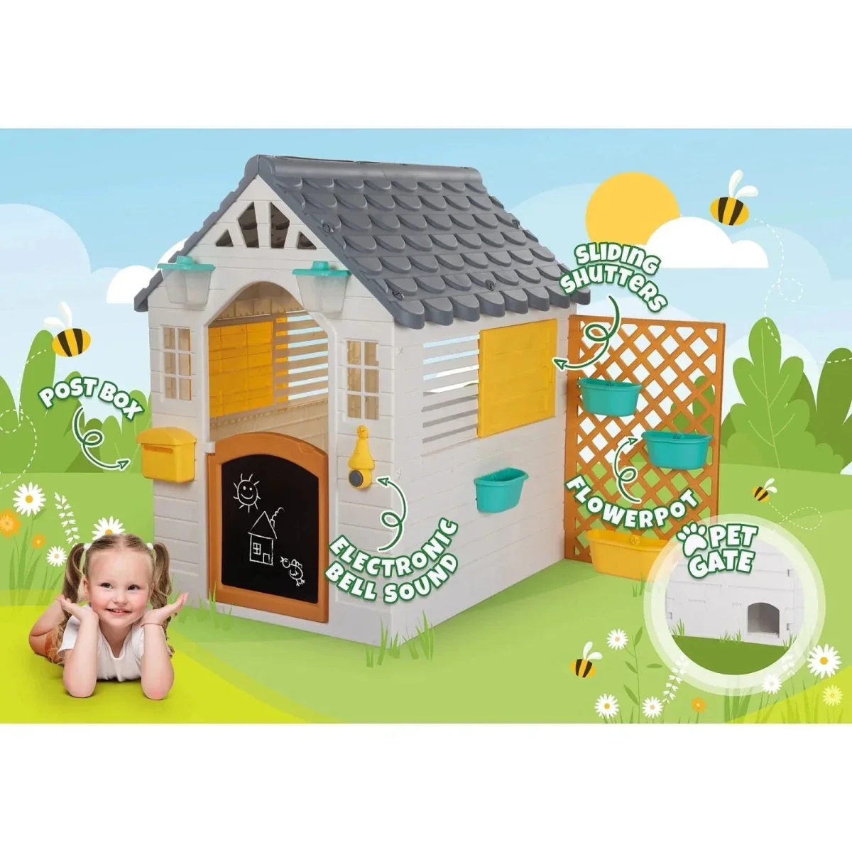 Dolu Deluxe Garden Playhouse with Fence – White - Image 4