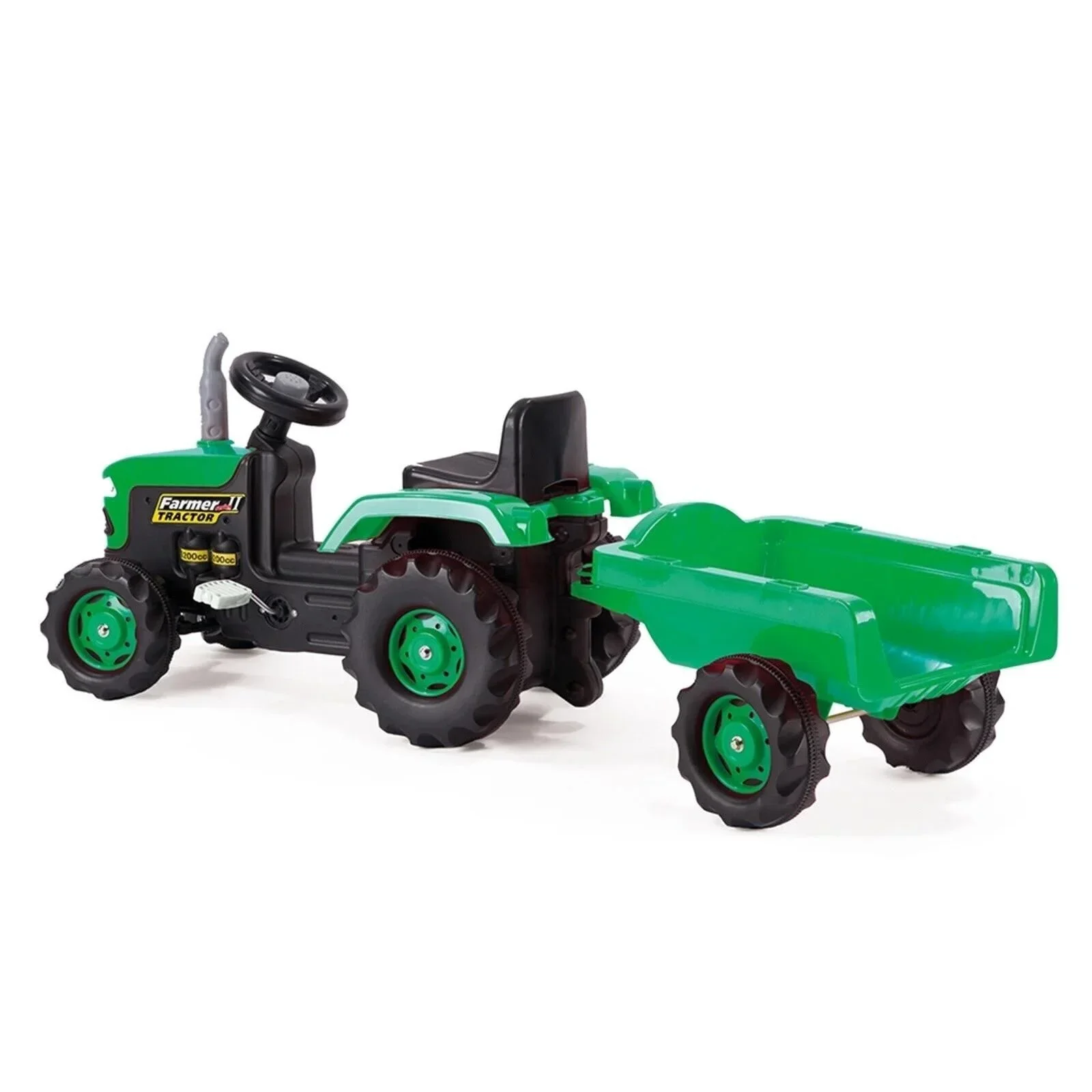 Dolu Ride On Pedal Tractor & Trailer - Green - Image 2